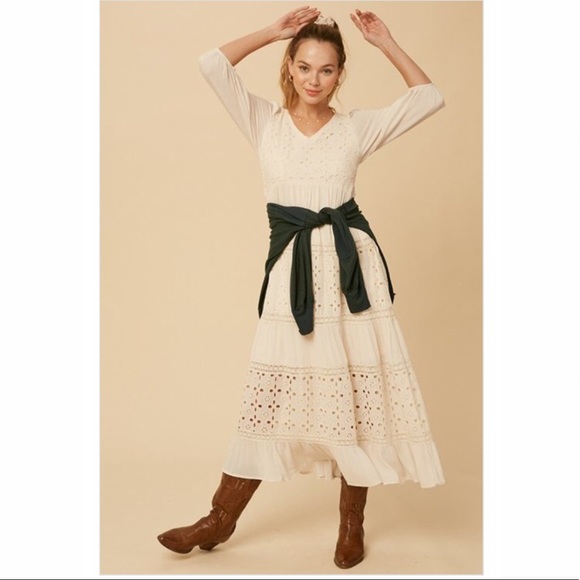 NEW Blissfully Boho Cut-out Eyelet Lace Maxi Dress - Picture 5 of 14